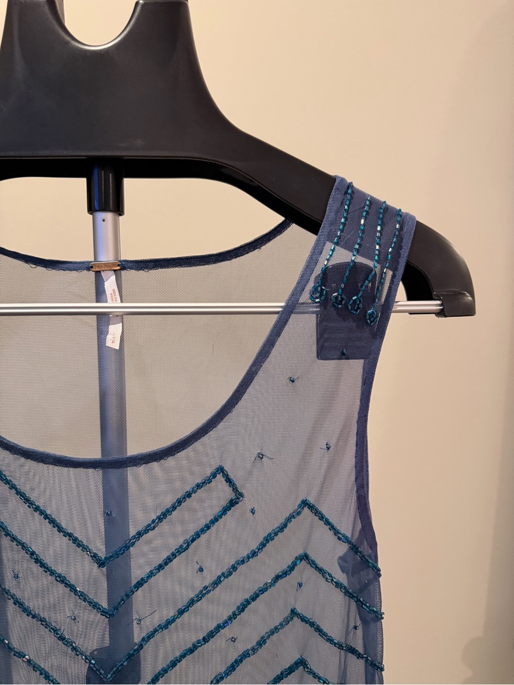 Free People Blue Sheer Beaded Embroidered Mini Dress XS - Picture 6 of 17